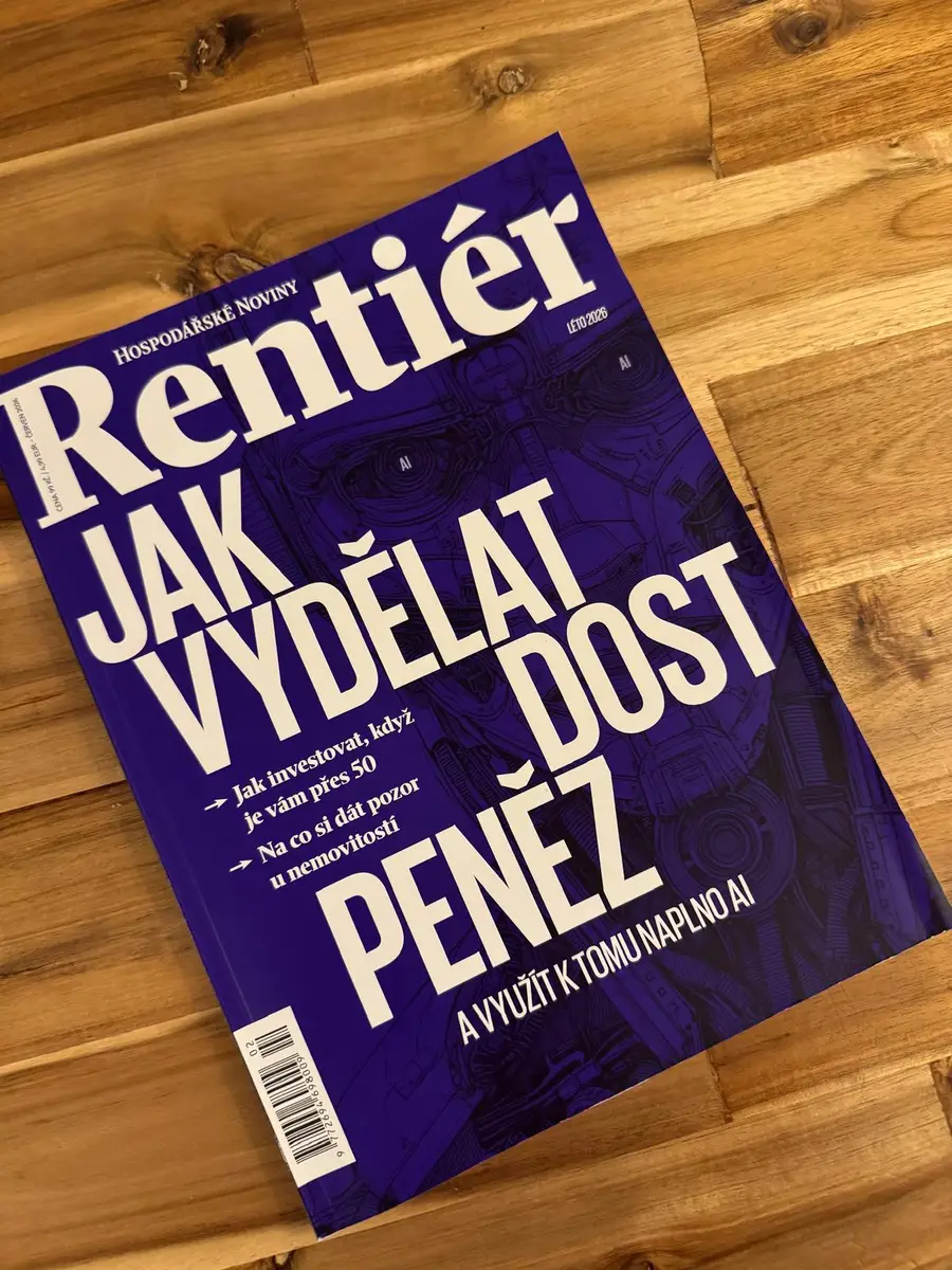 The Rentiér 2026 print edition of Hospodářské noviny on a table